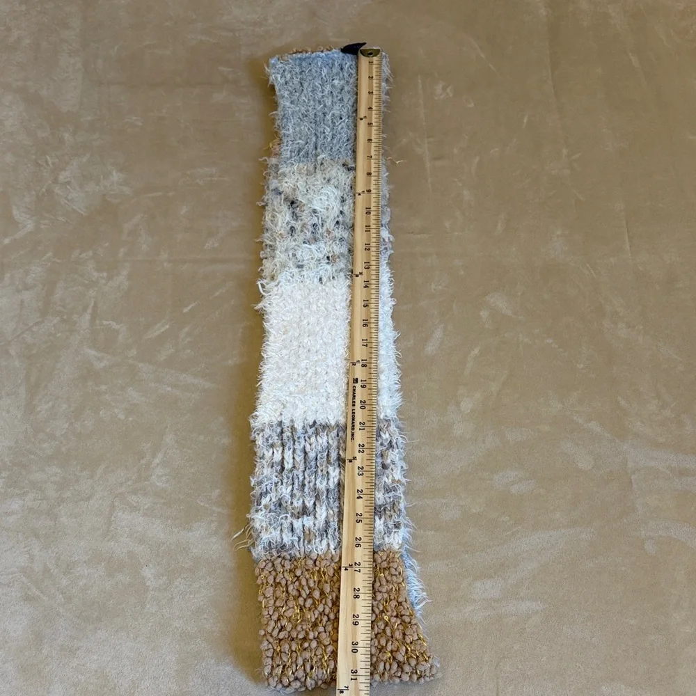 Chic Fluffy Textured Infinity Scarf in Gray, Tan and Cream Size OS